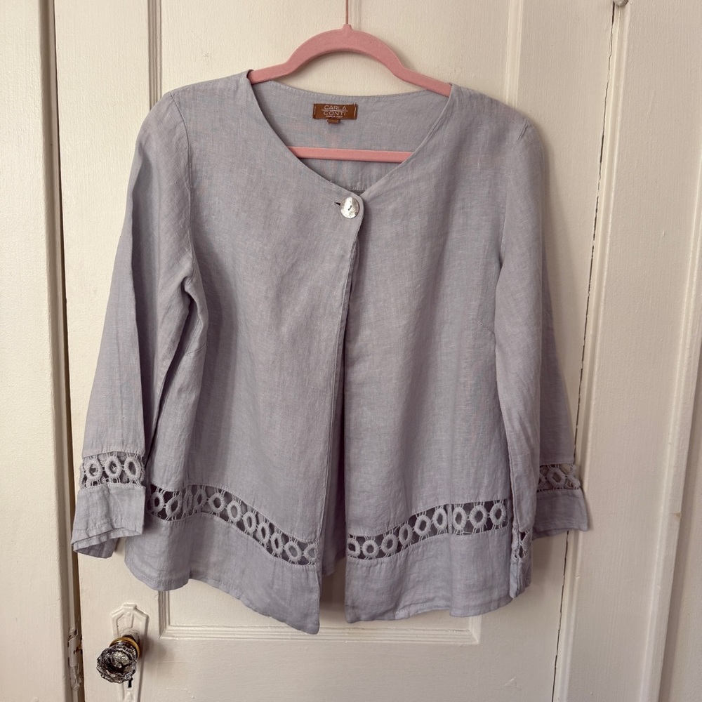 Gray Women's Blouse with Lace Trim